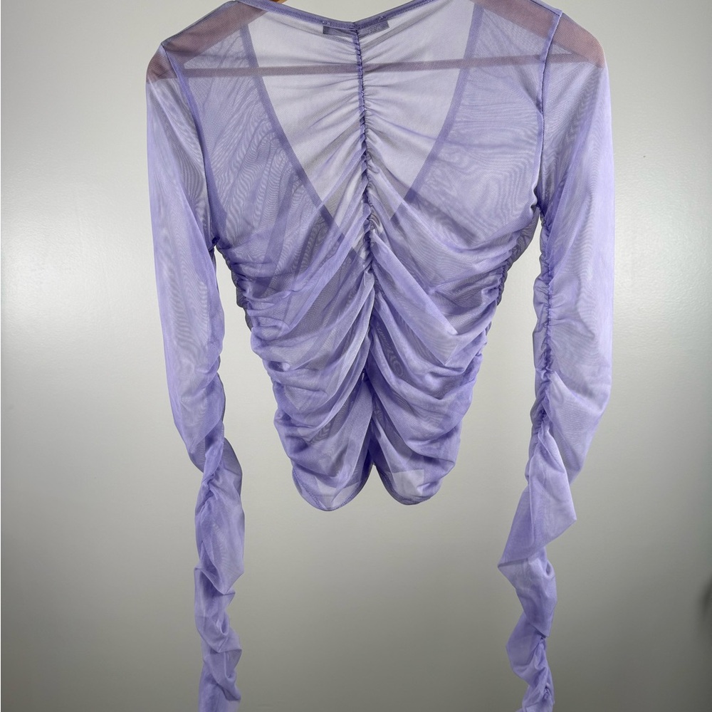 Zara Lavender Ruched Button-Front Blouse - Picture 5 of 5